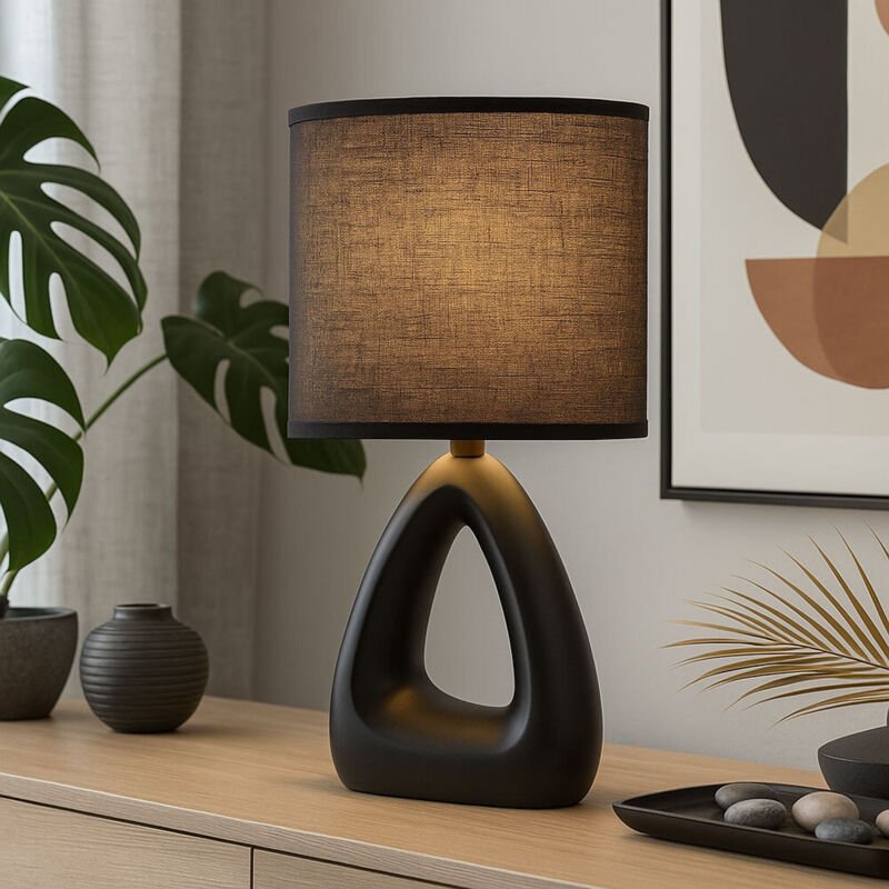 Globo Lighting - Tischleuchte Keramik schwarz Nachttischleuchte Textilschirm Schlafzimmerlampe schwarz, E14 Fassung, LxB...