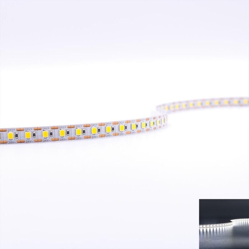 Single Cut 24V LED Streifen 5M 15W/m 120LED/m 8mm - Lichtfarbe: Kaltweiß 6000K - Schutzart: IP20