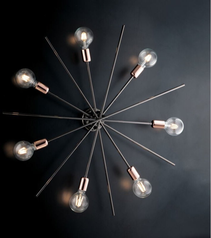 Thumbnail - Bloom - Deckenleuchte aus Eisen, Chrom, Schwarz und Kupfer, 7 Lichter, H.14 – Ø95 – BL200-PL7-NR - Bonetti Illumina