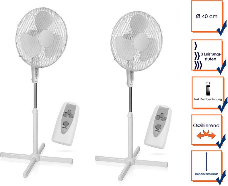 Standventilator 2er SET oszillierend mit Fernbedienung & Timer 3 Leistungsstufen
