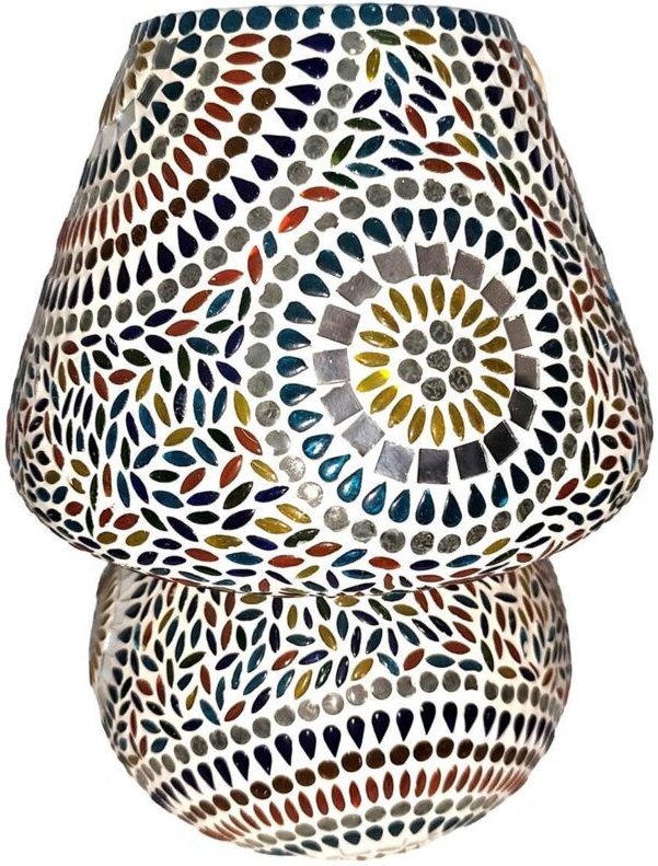 Mosaik-Tischleuchte aus Glas und Gips Farbenfroher Bohème-Stil