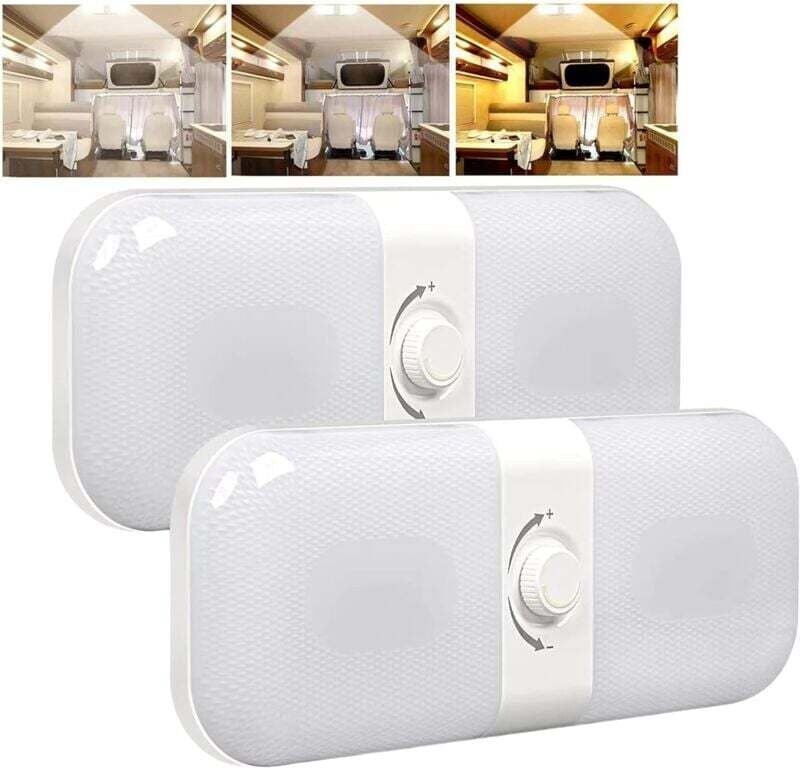 Plafonnier LED 12V pour Camping-Car Lampe de Toit à Intensité Variable Mémoire Blanc Jaune Chaud 2 Pièces