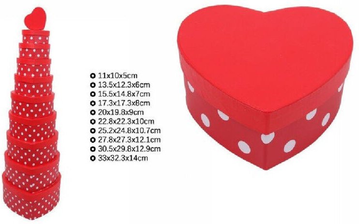 Trade Shop Traesio - Trade Shop - set mit 10 geschenkboxen verschiedene grössen matryoskas in herzform mit roten punkten...