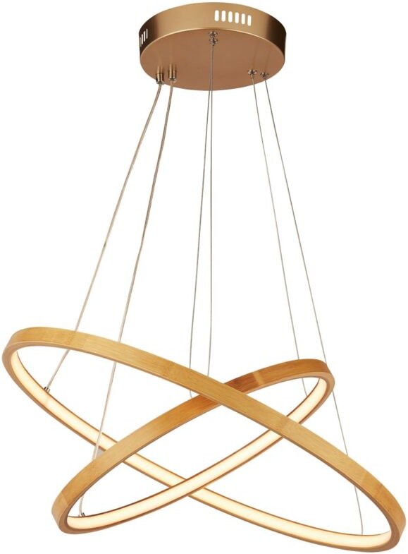 Licht-erlebnisse - led Hängeleuchte Holz Metall warmweiß 2700 k 276 lm rund ø 50 cm h: max. 125 cm in Gold Natur