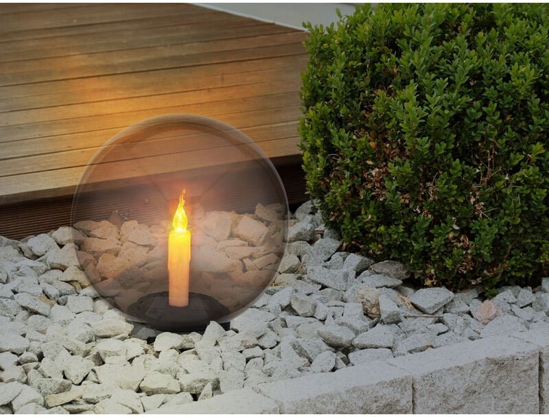 LED Solarkugel mit Kerze - Leuchtkugel rauchfarbig Ø 25cm mit Erdspieß