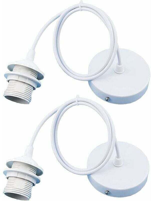 2 Stück E27 Lampenfassung mit Kabel, XU, Metall-Pendelleuchte E27, Weiß, verstellbares 100-cm-Kabel, kompatibel mit Lamp...