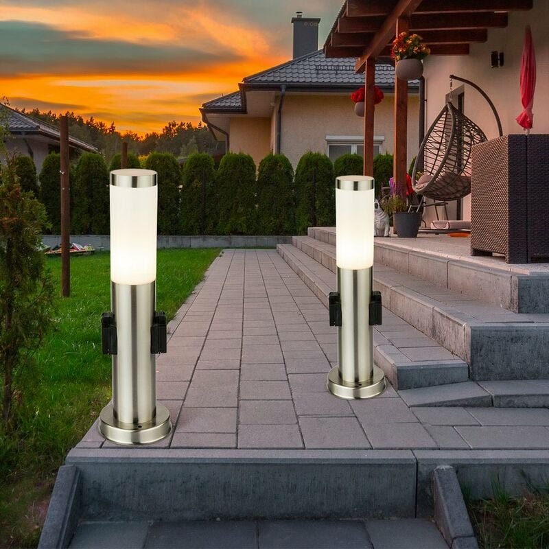 Etc-shop - 2er Set Außen Bereich Steh Leuchte Steckdose Garten Beleuchtung Hof Einfahrt Veranda Lampe silber