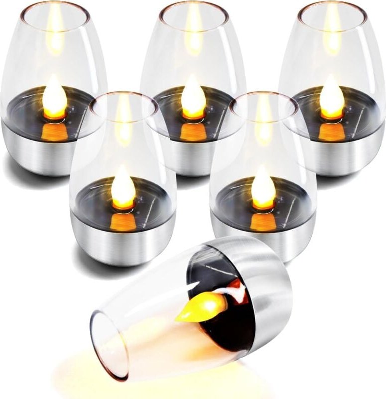 CCYKXA 6er-Set wiederaufladbare LED-Elektrokerzen – Flackernde Solarleuchten für den Außenbereich – Wetterfest – Für Gar...