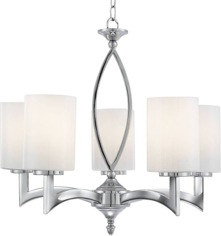 Gina - 5 Light Multi Arm Deckenanhänger Chrom mit Glasschirmen, E27 - Searchlight