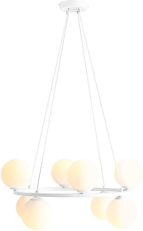 Licht-erlebnisse - Pendelleuchte Metall Glas E14 68 cm breit h: max. 110 cm Weiß rund Kugelschirm Modern Hängelampe