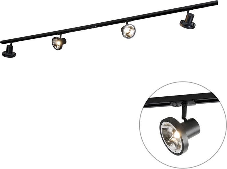 Modernes Schienensystem mit 4 schwarzen Strahlern 1-phasig 200 cm - Iconic Jeany