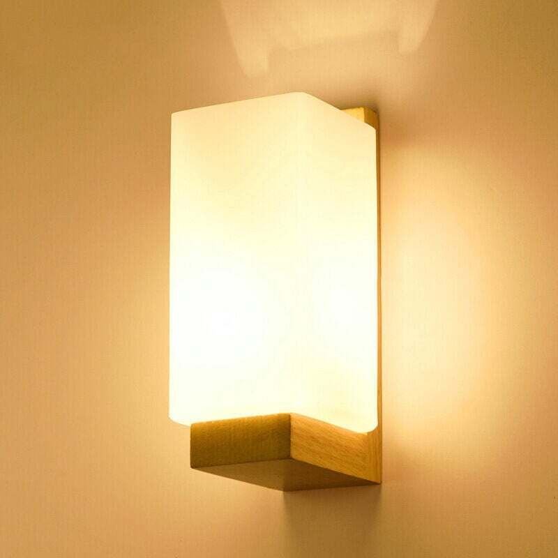 Wandleuchte aus Holz für den Innenbereich, moderne minimalistische Wandleuchte mit Glasschirm für Schlafzimmer, Wohnzimm...