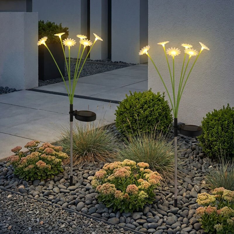 LED Solarleuchte Blumen Stecklampe Gartenleuchte Beetstecker Solarblumen Erdspieß, 6x LED warmweiß, DxH 20x70 cm, 2er Se...