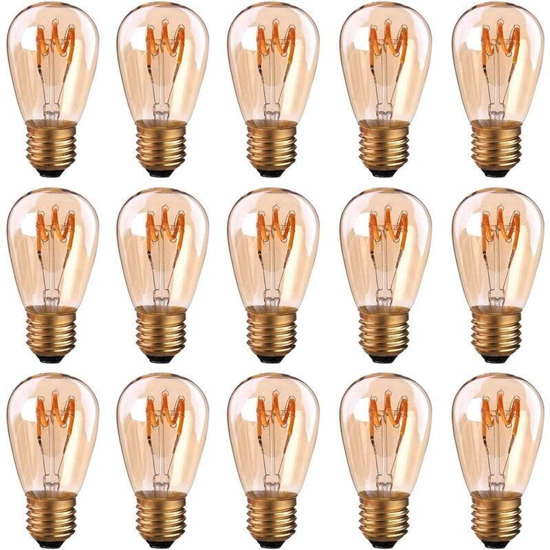 15er-Pack E27-LED-Lampen mit Spiralglühfaden ST45/S14, 3 W, Vintage-Stil, bernsteinfarbenes Licht, dimmbar, 2200 K (sehr...