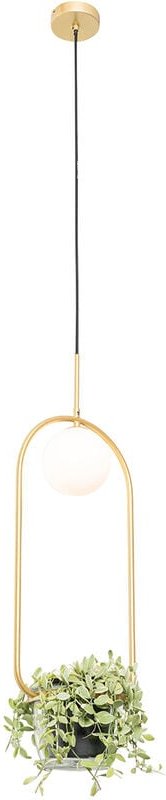 Art-Deco-Hängelampe Gold mit weißem Glas - Isabella