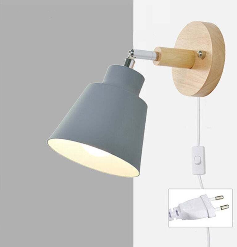 Macaron-Wandleuchte mit Fassung, E27-Wandleuchte mit Schalter, Lampe in Holzoptik, Nachttischlampe für Wohn- und Schlafz...