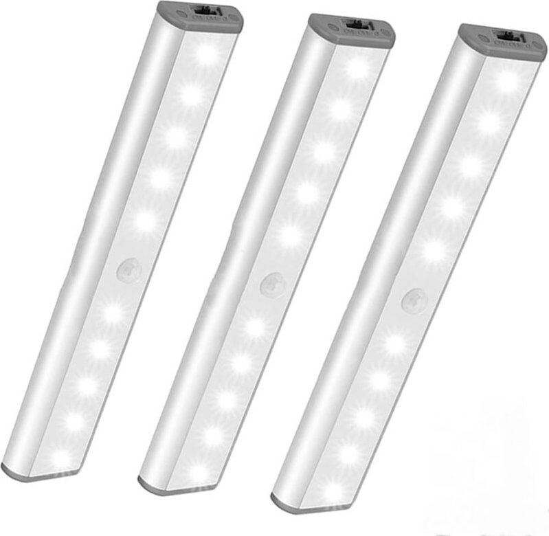 Ulisem 3er-Pack tragbare LED-Nachtlichter, selbstklebend, kabellos, 10 LED-Nachtlichter mit Bewegungssensor, magnetische...