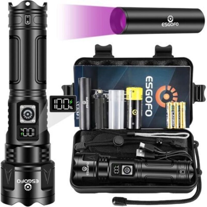 LED-Taschenlampe Ultra Hell, 500000 Lumen USB C Wiederaufladbare Taschenlampe, Multifunktionale Taktische Langstrecken-T...