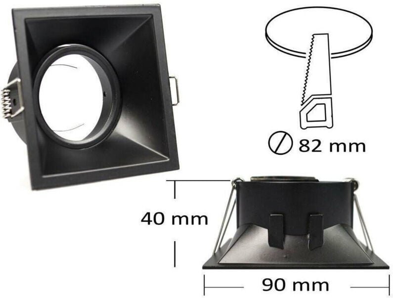 Trade Shop - Einbaustrahlerhalter verstellbar Strahlerhalterung quadratisch GU10 Loch 82 mm P14 - Schwarz