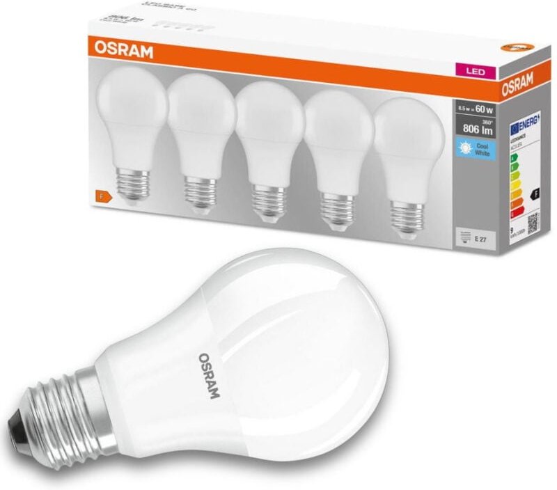 Osram - homelighting 4058075152632 led eek f (a - g) E27 Glühlampenform 8.5 w = 60 w Kaltweiß (ø x l)
