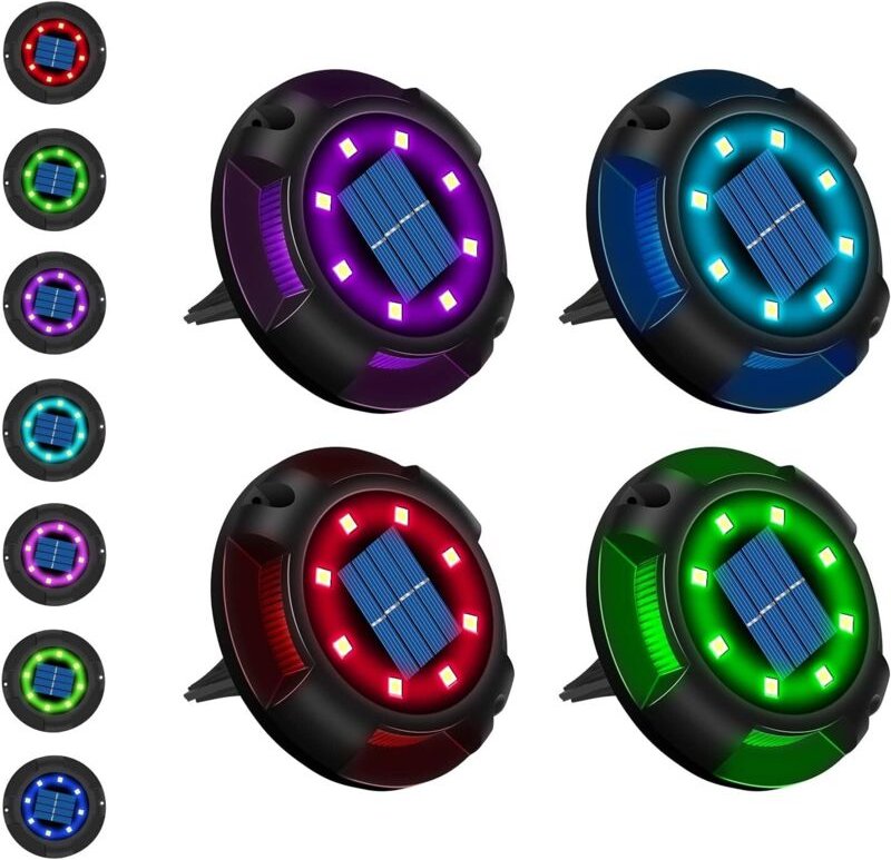 12 LED-Solarleuchten für den Außenbereich, 7 Farben, Solarpanel, IP65 wasserdicht, Bodenleuchten für Rasen und Garten, 4...
