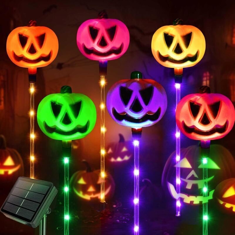 Set mit 6 Kürbis-Solarleuchten für Halloween-Dekoration, Halloween-Gartendekoration, Kürbis-Solarleuchten für Halloween-...