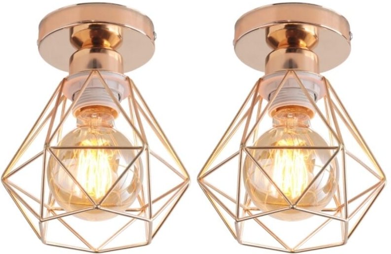2 Stücke Vintage Deckenlampe Industrial Design Deckenleuchte Käfig Pendelleuchte Gold Ø16cm