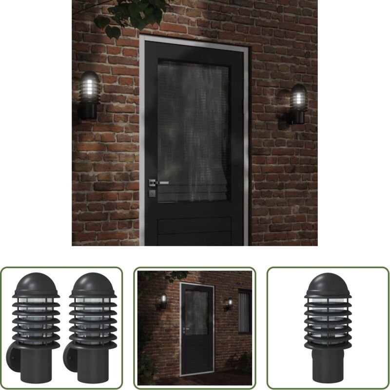 vidaXL Außenlampe - Außenwandleuchten 2 Stk. Schwarz Edelstahl