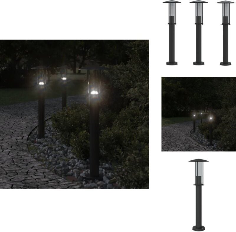 Thumbnail - Wegeleuchten 3 Stk. Schwarz 60 cm Edelstahl - Outdoor Beleuchtung - Gartenlampe - led Stehlampe - Gartenlicht - Edelstah...