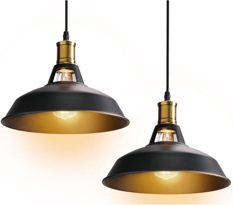 2 Stück Industrielle Pendelleuchte E27 Metall Eisen Hängende Deckenleuchte Schlafzimmer Wohnzimmer Hängelampe,Schwarz