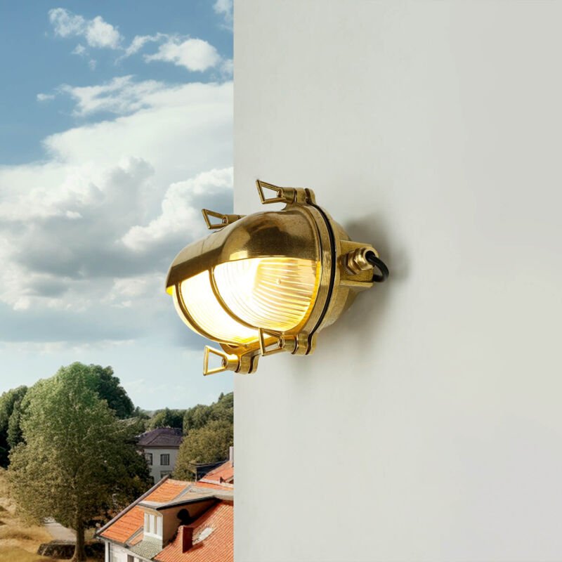 Licht-erlebnisse - Außenlampe Messing IP64 Bullauge Maritim E27 Haus