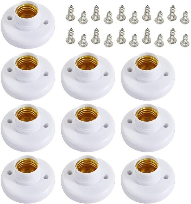 10 Stück E27-Glühbirnenfassungen, E27-Lampenhalter, runde Kunststoff-Schraubfassungen, E27-Wandlampenhalter, runde Schra...