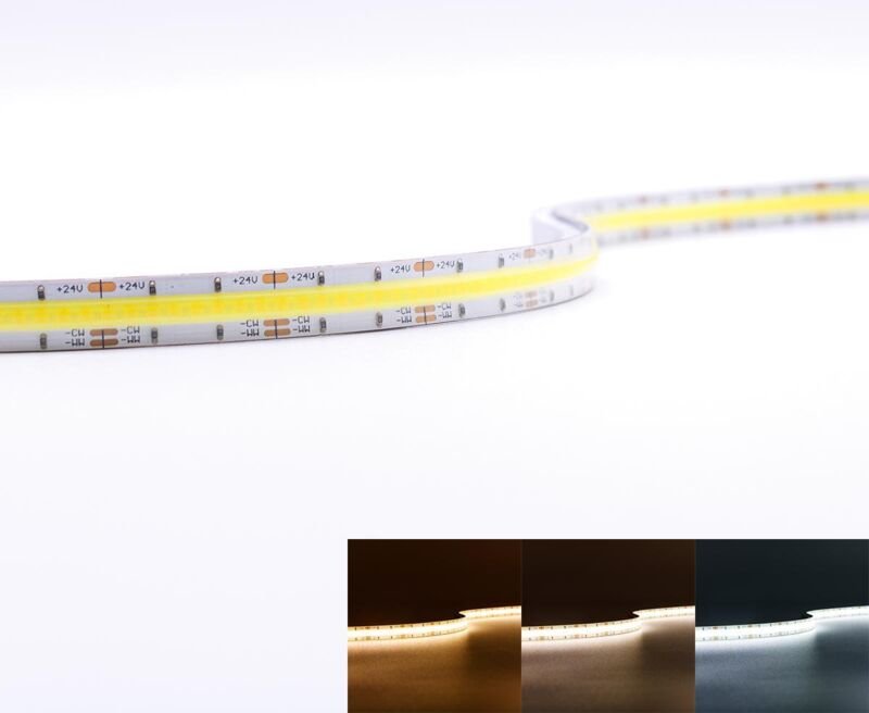 COB 24V LED Streifen 5M 8W/m 640LED/m 10mm - Lichtfarbe: CCT 2700-6500K - Schutzart: IP65