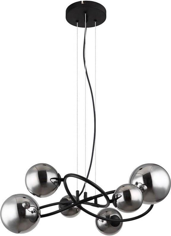 Pendelleuchte 6 flammig LED Hängelampe Wohnzimmer Esstischleuchte Rauchglas, Metall schwarz, 6x 3,5W 6x 350lm warmweiß, ...