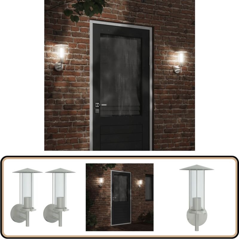 Außenwandleuchten 2 Stk. Silbern Edelstahl - Außenleuchten - Wandleuchten - Gartenbeleuchtung - LED-Leuchte - Edelstahl