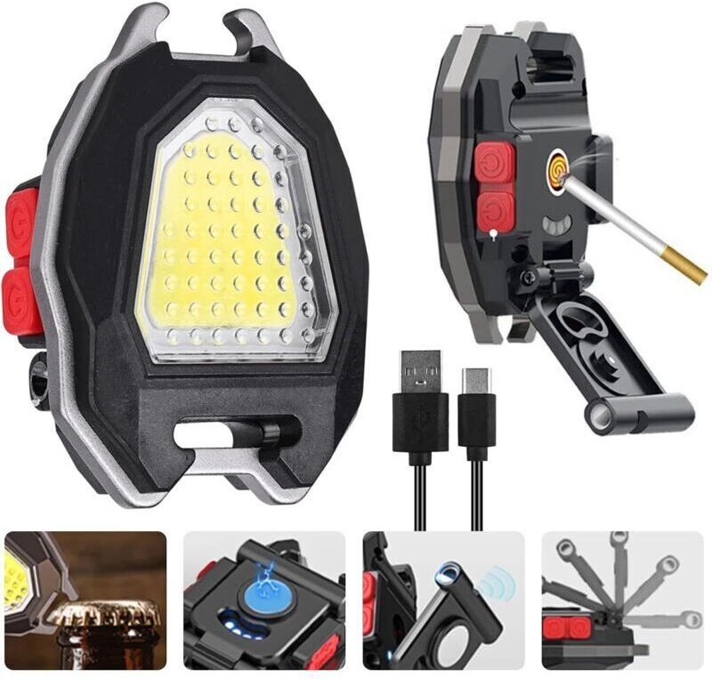 Multifunktionale LED-Notfallleuchte für Schlüsselanhänger: USB-Mini-Taschenlampe, wiederaufladbar, wasserdicht, COB-LED,...