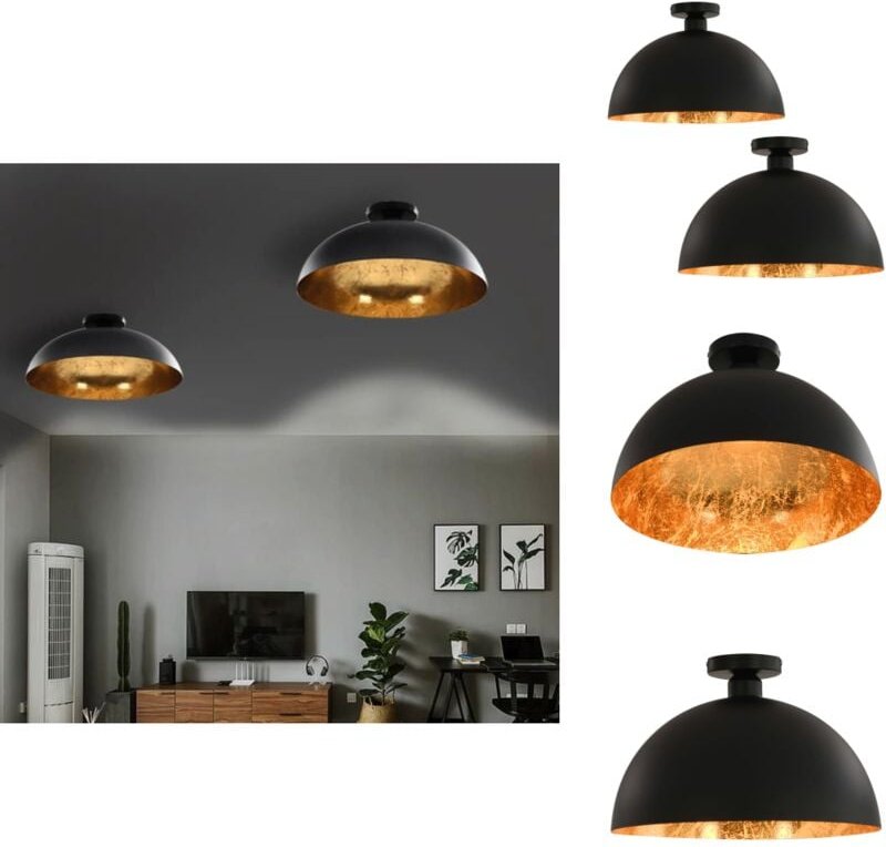Deckenleuchten 2 Stk. Schwarz und Gold Halbkugelförmig E27 - Dekanleuchten - Wandleuchten - Wohnzimmer Deko - Schlafzimm...