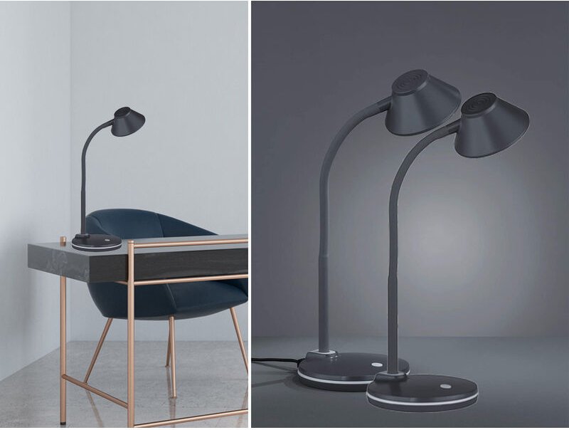 Meinewunschleuchte - led Schreibtischleuchten 2er set flexibel, Kunststoff Titan, 33cm hoch