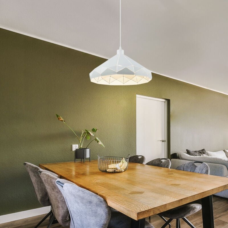 Hängelampe Holzlampe 1 flammig Glasschirm Pendelleuchte Hängeleuchte Wohnzimmerlampe, Metall weiß, 1x E27 Fassung, DxH 4...