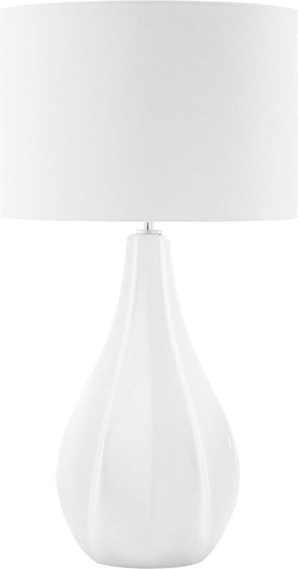 Tischlampe Hellbeige/ Weiß geschwungener Porzellanfuß Stoffschirm langes Kabel mit Schalter hellbeigen Lampenschirm Mode...