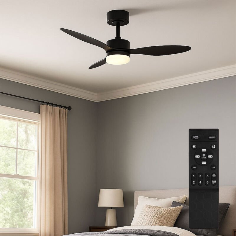 Led Deckenventilator Vor-Rücklauf Ventilator mit Fernbedienung Deckenleuchte Lüfter dimmbar cct, 6 Stufen, schwarz, 20W ...
