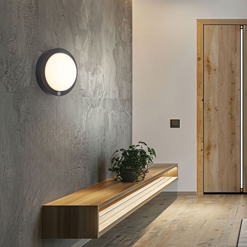 Wandlampe Wandleuchte led Flurleuchte Akku Treppenhauslampe schwarz d 15 cm