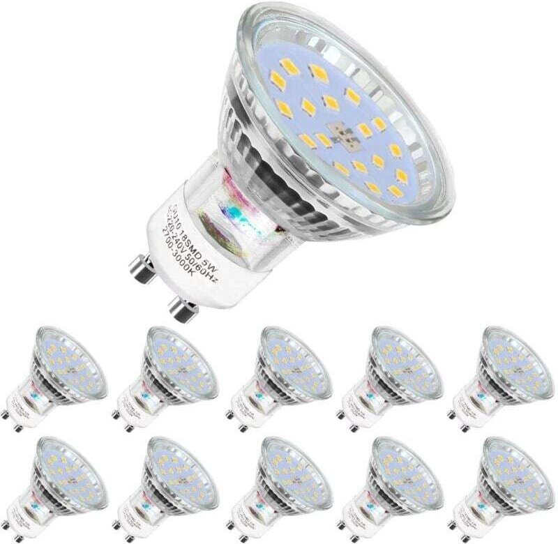 10er-Pack LED-Lampen, GU10-5W (entspricht 60W), Kaltweiß 6000K, 120° breiter Abstrahlwinkel, LED-Spotlampen
