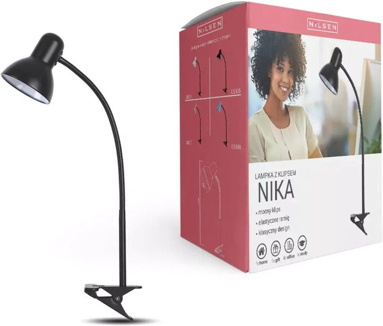Nika E27 Schreibtischlampe mit Clip Schwarz