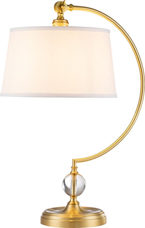 Elstead Quoizel Jenkins Tischlampe mit rundem konischem Schirm aus gebürstetem Messing