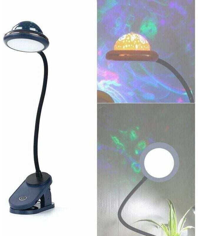 Kinder-Klemmlampe, wiederaufladbares LED-Klemmleselicht mit Sternenprojektion, Schwanenhals-Nachttischlampe, 360°-Touch-...