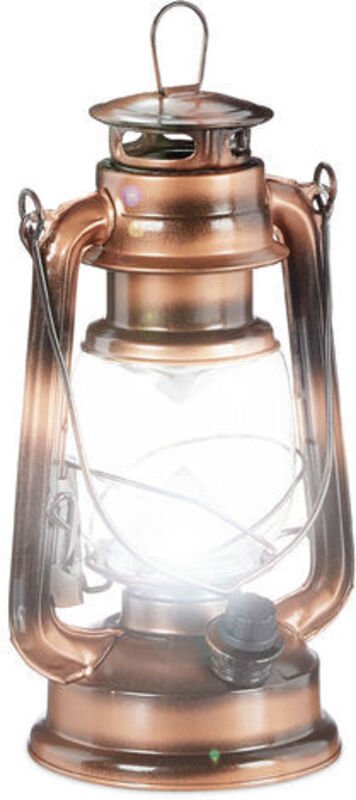 Relaxdays - Sturmlaterne led, retro Sturmlampe als Fensterdeko oder elektrische Gartenlaterne, batteriebetrieben, kupfer