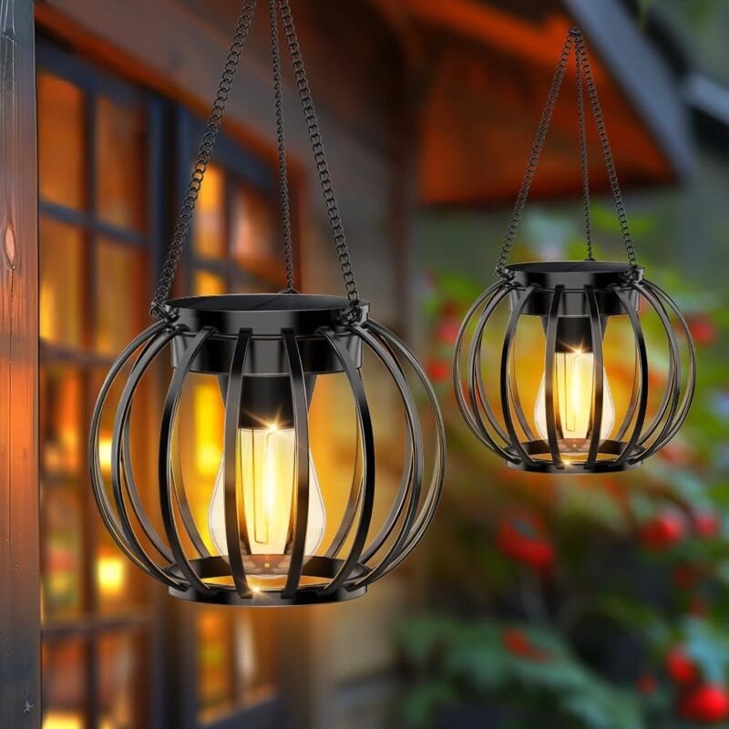 Gotrays - Wasserdichte Solarlaternen für den Außenbereich: 2er-Pack hängende Solarleuchten aus Metall für die Gartendeko...