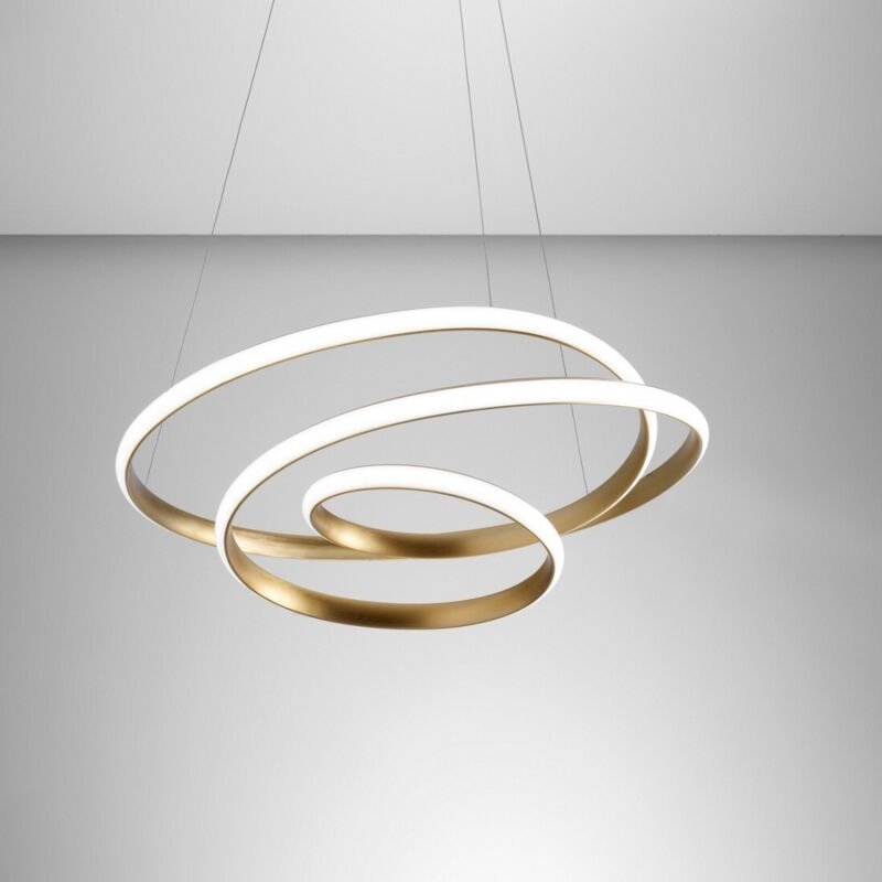 Diva – Dimmbare 39-W-LED-Pendelleuchte – Modernes Design aus gebürstetem Goldaluminium, 3000 k warmes Licht, ineinander ...