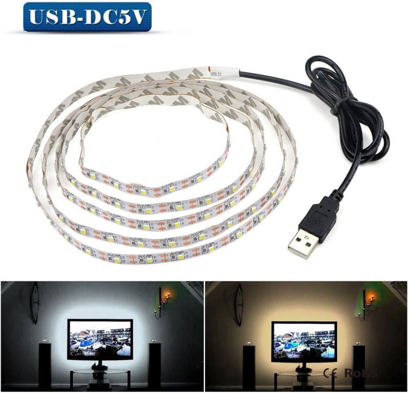 Trade Shop Traesio - Trade Shop - strip led light steel 90CM mit usb attacco für retroillumination televisore -